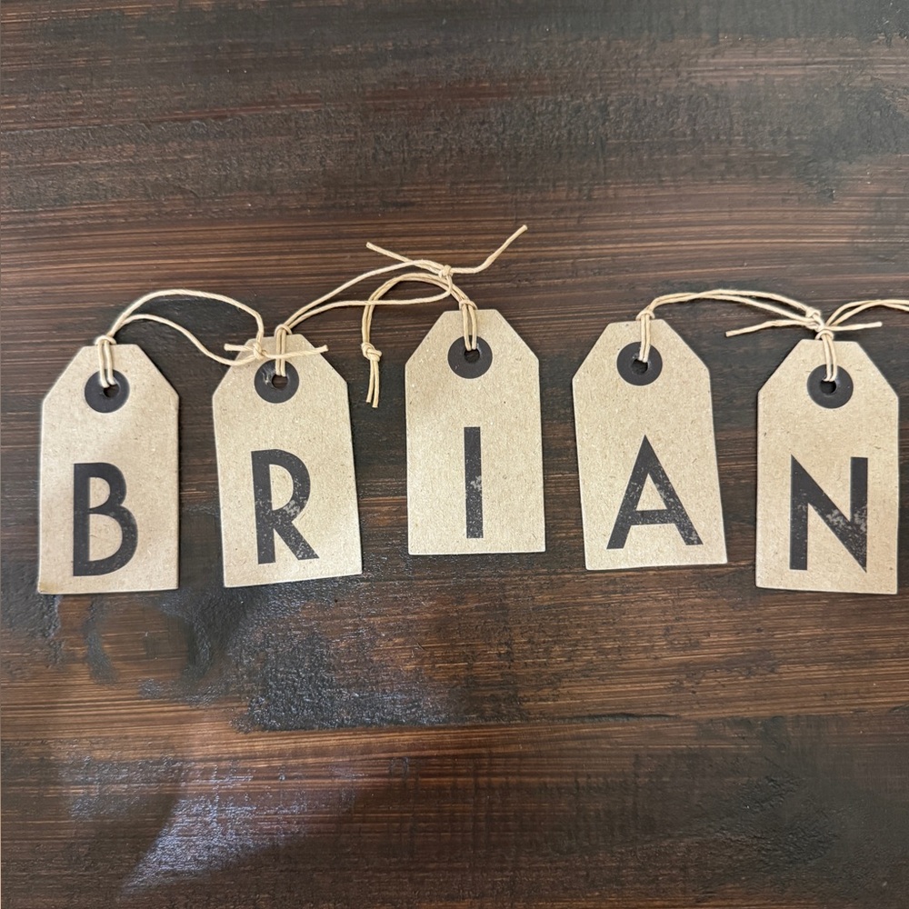 Brown Tag with Black Letter BRIAN